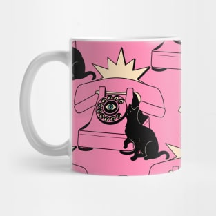 World Domination Black Cat Pattern in pink Mug